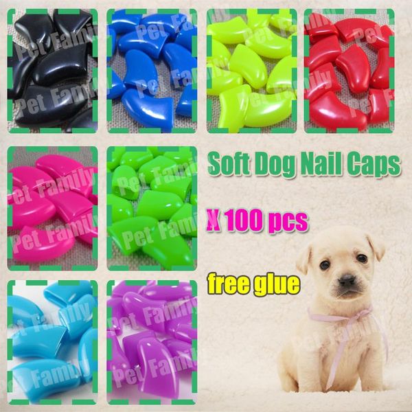 

dog apparel 100pcs/lot nail caps soft claw grooming paws with adhensive xs s m l xl xxl