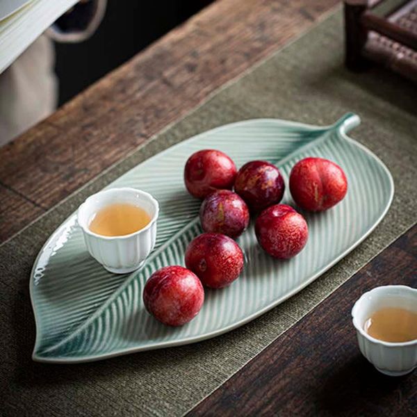 

dishes & plates japanese style kiln changing leaf plate large tray fruit household pottery cake snack nut dish