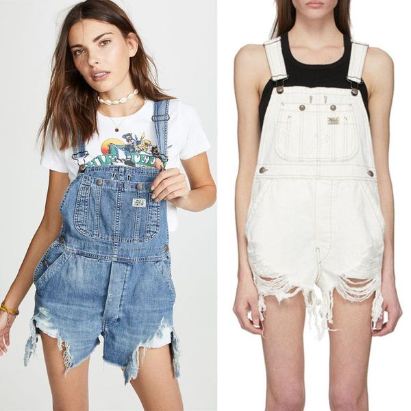 

fashion women denim jumpsuit jeans ripped casual pant shorts short jumpsuits women's & rompers, Black;white