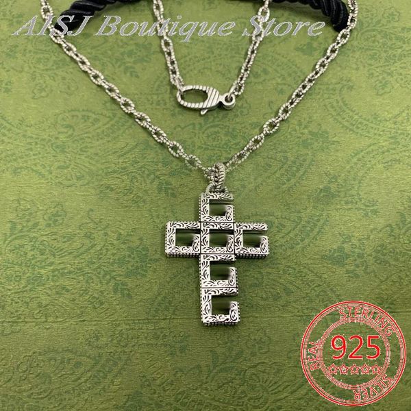 

chains ag925 sterling silver 1:1 cross hollow pendant g necklace men and women couples exquisite retro hip-hop trend party