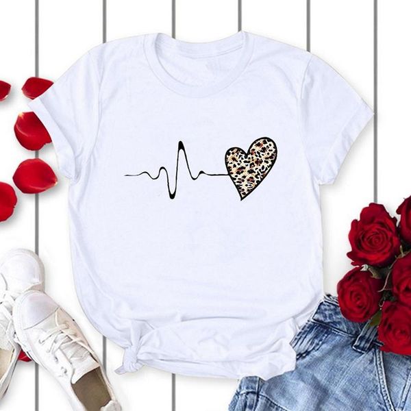 

laamei harajuku woman tshirts love leopard printed round neck short sleeve t-shirts women 2021 femme summer tee women's t-shirt, White