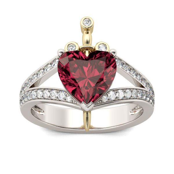 

heart red cubic zirconia rings for woman fashion golden sword party finger jewelry girl gift dropshipping, Slivery;golden