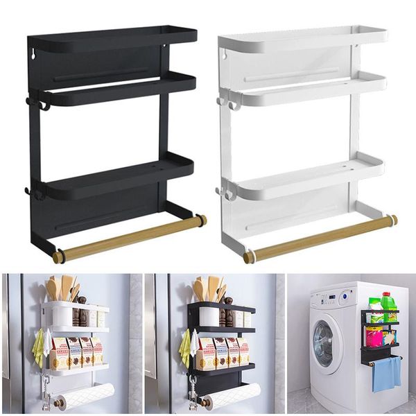 

foldable refrigerator organizer magnetic fridge spice rack paper towel holder multi-purpose kitchen storage shelf c1 & organization