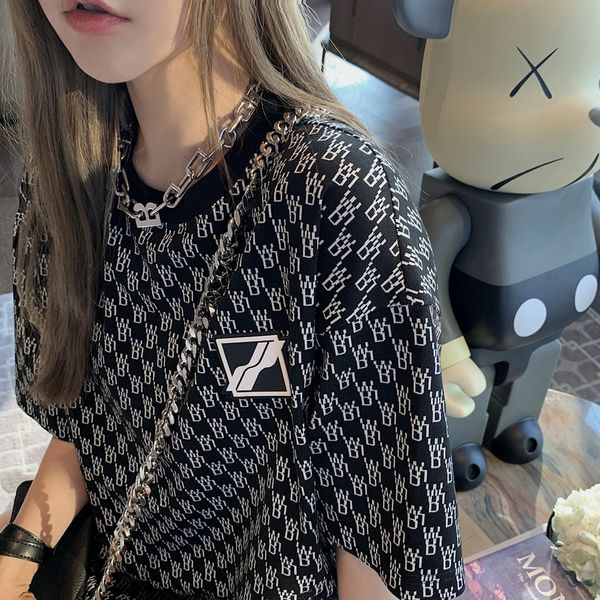 

designer welldone t shirt fashion trendy short sleeve women's spring and summer 2021 full print logo jacquard loose round neck cotton t, White