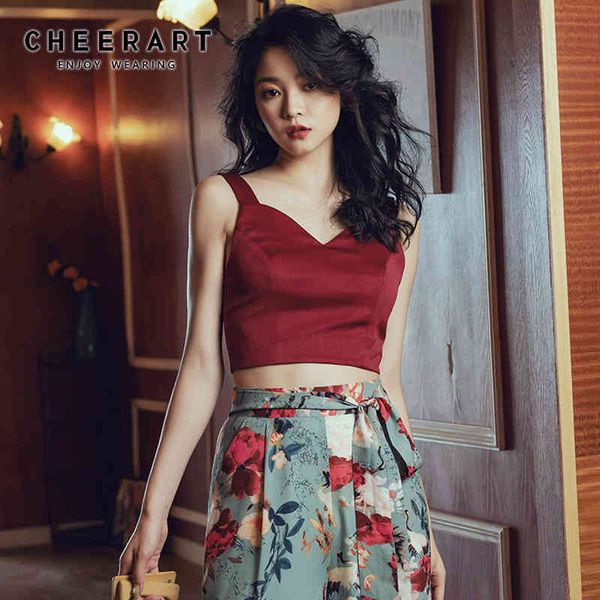 

red crop women summer vintage tank v neck short basic femme 210427, White