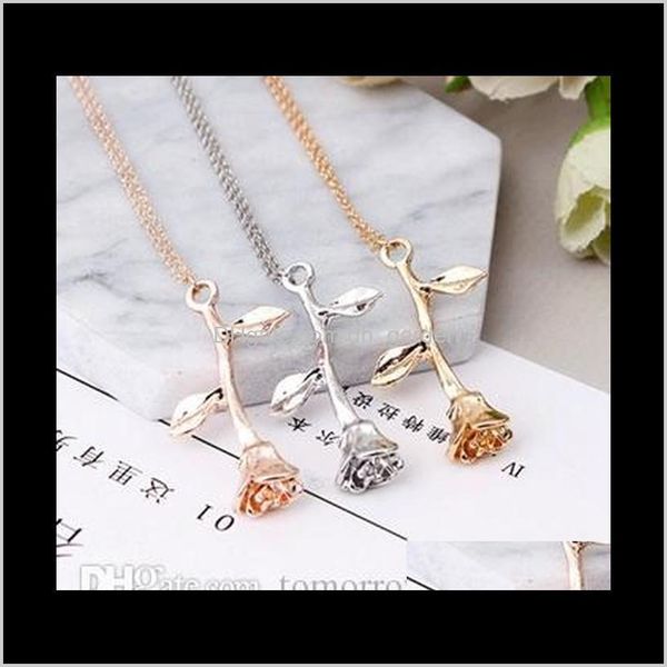 

necklaces & pendants 10pcs fashion alloy rose statement pendant necklace womens beauty and beast jewelry lovers gifts 3 color drop delivery, Silver