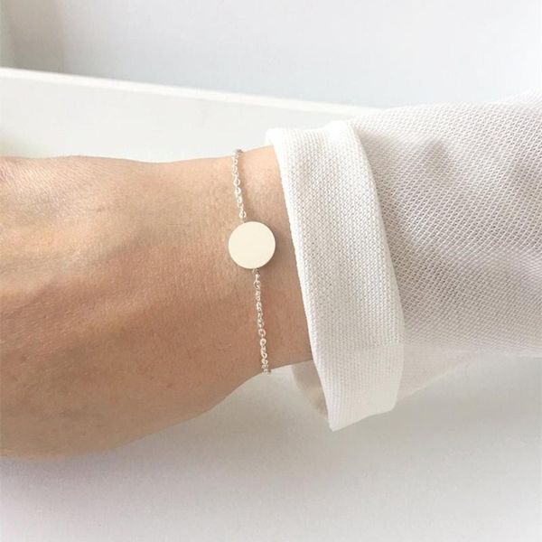 

link, chain stainless steel round coin bracelet homme geometric jewelry gold color circle bileklik bracelets for women bracciale donna, Black
