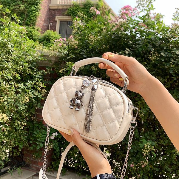 

women's new soft leather texture single shoulder lingge metal tassel hand trend fashion messenger women's bag