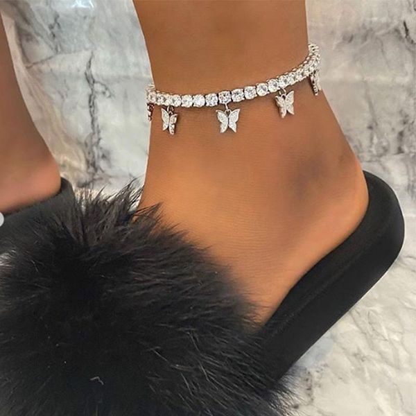 

anklets yungqi dangle butterfly anklet rhinestone tennis chain foot jewelry for women beach animal barefoot bijoux femme, Red;blue