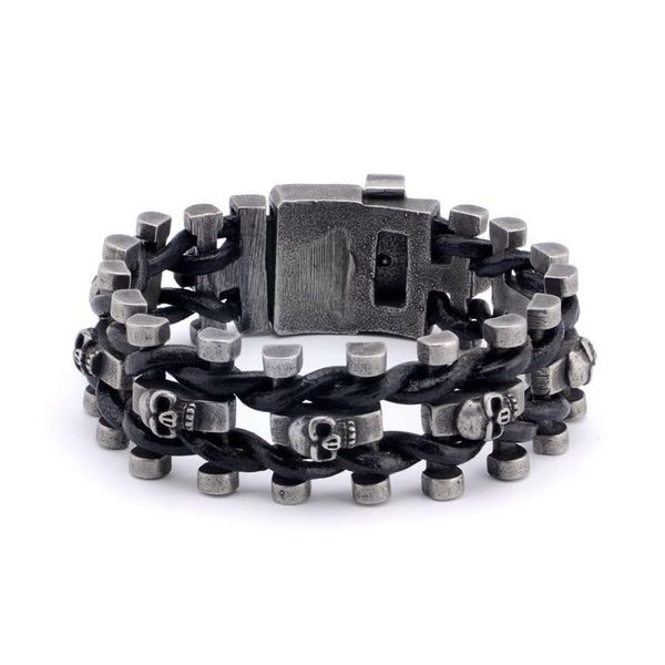 

charm bracelets vintage belt buckle skull braided bracelet punk rock style chain and, Golden;silver