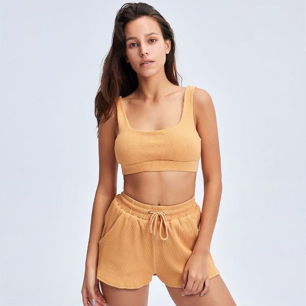 

yoga outfit women sports sets loose fitness clothing ribbed gym workout set bra hight waits shorts 2 piece womens