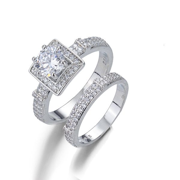 

engagement women's diamond set ring flash diamond ring jewelry, Silver