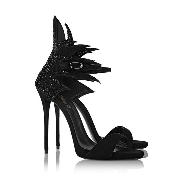 

sandals women's sandal thin heel open toe party shoes fashion ankle strap crystal pumps high heels sandalias femininas summer shoe, Black