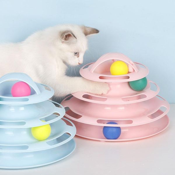 

cat toys pets interactive four-tier turntable with rotating ball track tower funny toy plate kitten mental exercise puzzle