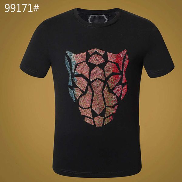 

man t-shirt skull summer basic solid crystal print letter dollar brand punk tee men luxury clothing designer short sleeve m-3xl, White;black