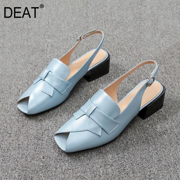 

[deat] 2021 spring summer square toe shallow bowknot temperament simple pu leather sandals for women shoes fashion 10i610, Black