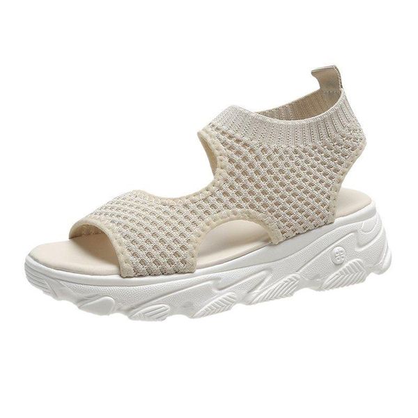 

summer style korean version of all-match casual platform sandals women's knitted fabric casua, Black