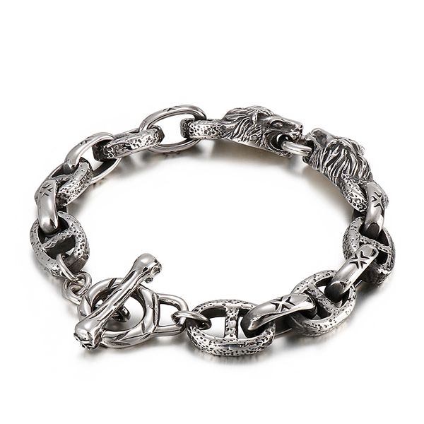 

61g vintage biker casting bracelet stainless steel chain link lion head clasp bange for mens cool gifts.husband gifts.holiday gifts 12mm 9.2, Black
