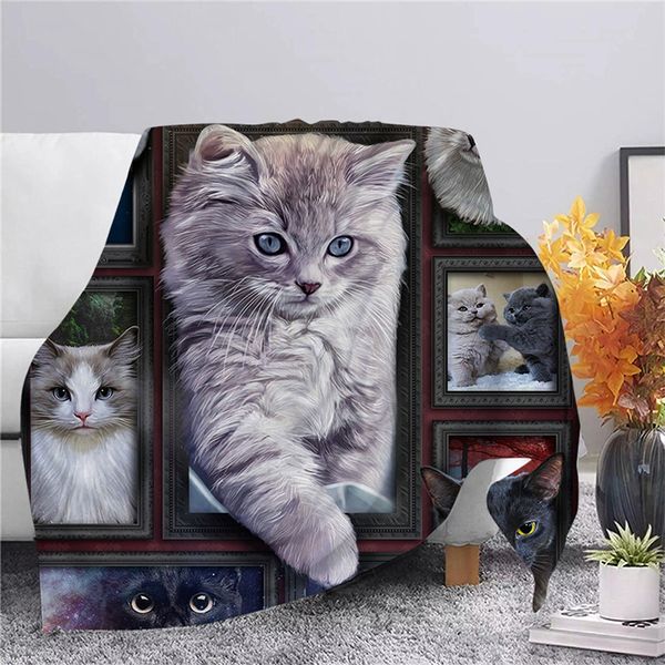 

cloocl animal cute cat print flannel blankets shawl home decoration air conditioning nap travel blanket 3d keep warm shawls