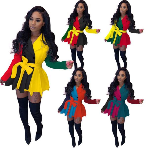 

casual dresses party vintage women dress long sleeve female v-neck autumn 2021 winter elegant color block spliced sashes vestidos, Black;gray