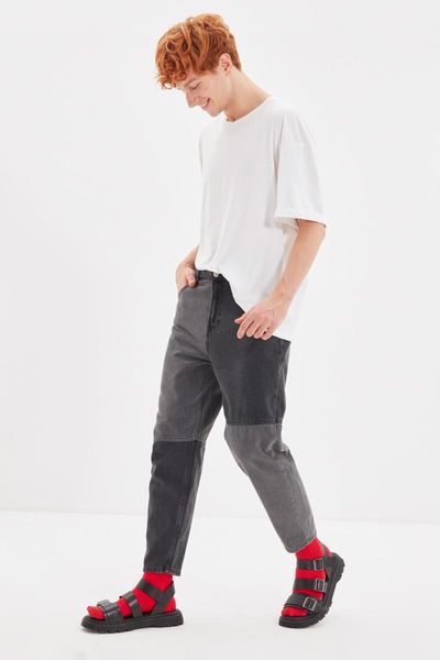 

men's jeans trendyol men loose fit patchwork tmnaw22je0023, Blue