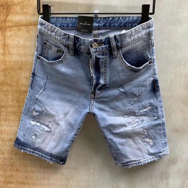 

men's fashion ripped patch slim fit point paint stretch stiletto jeans 2065, Blue