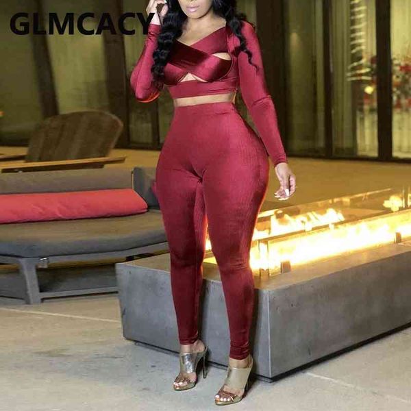 

two pieces matching sets women long sleeve t-shirt & bodycon pants 210702, White