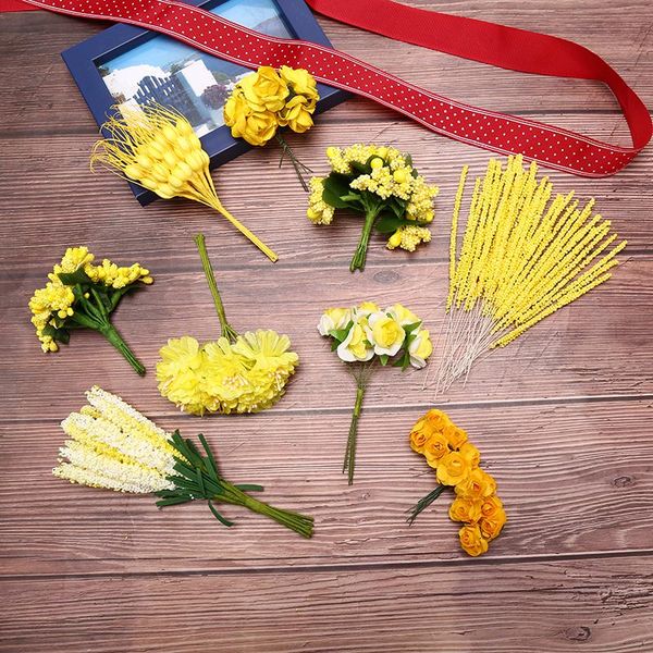 

yellow plastic artificial flowers wedding decoration diy handmade scrapbooking floral suppiles home decorations decorative & wreaths