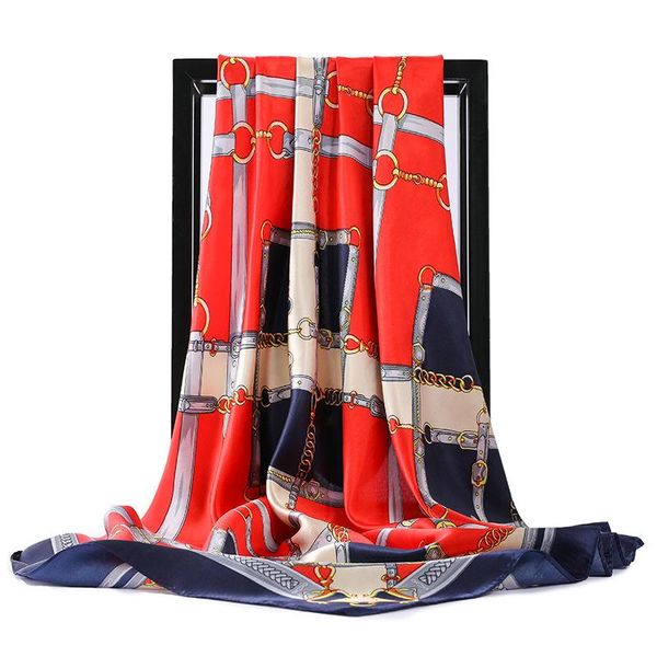 

scarves 2021 sunscreen beach towel summer belt print bandana square shawl fashion high-grade kerchief female 90x90cm silk scarf, Blue;gray