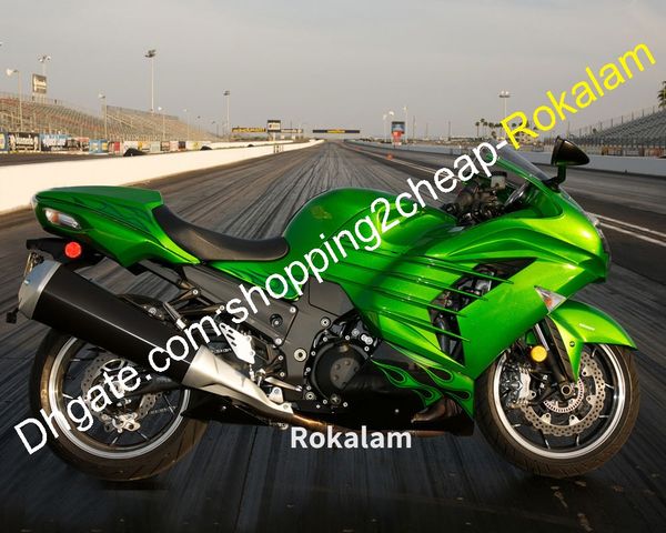 Kit de carenagem ZZR1400 para Kawasaki ZX-14R ZX14R ZX 14R ZZ-R1400 2012 2013 2014 2015 Green Flame Bodywork Parte de motocicleta (moldagem por injeção)