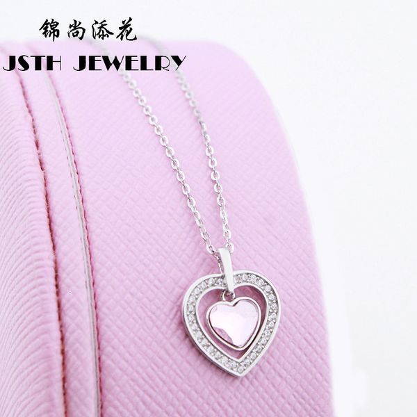 

necklace s925 silver double love pendant with zircon and main stone pink