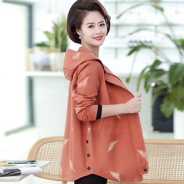 

women's jackets 2021 spring autumn large size 5xl loose fashion hooded jacket outerwear long section chaqueta female leaves print coat, Black;brown