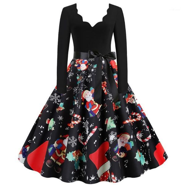 

casual dresses fashion christmas dress winter long sleeve musical notes print vintage flare mini vestidos, Black;gray