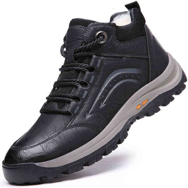 

northeast cotton shoes men's winter warm plush thickened wool integrated snow boots leather sports high top, Black