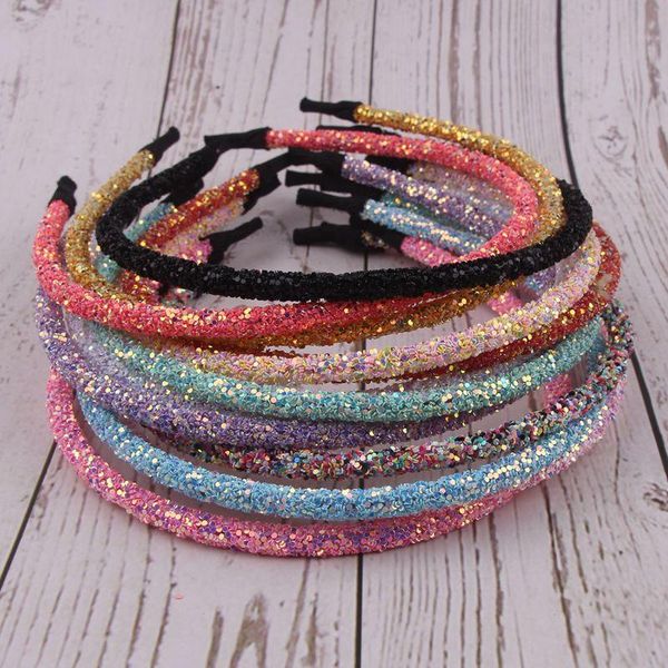 

10pcs colorful sequins shiny diamond gold powder girl hair band, thin side wild temperament simple headband accessories, Slivery;white
