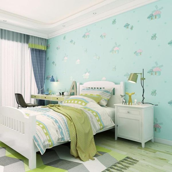 

wallpapers fresh cute bear windmill house 3d wallpaper rolls sky blue flower mushroom baby room girl boy wall paper bedroom home decor j255