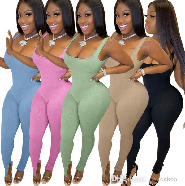 

summer women jumpsuits fashion women's big open back u-neck leg split notched solid color slim vest trousers rompers s-xxl, Black;white