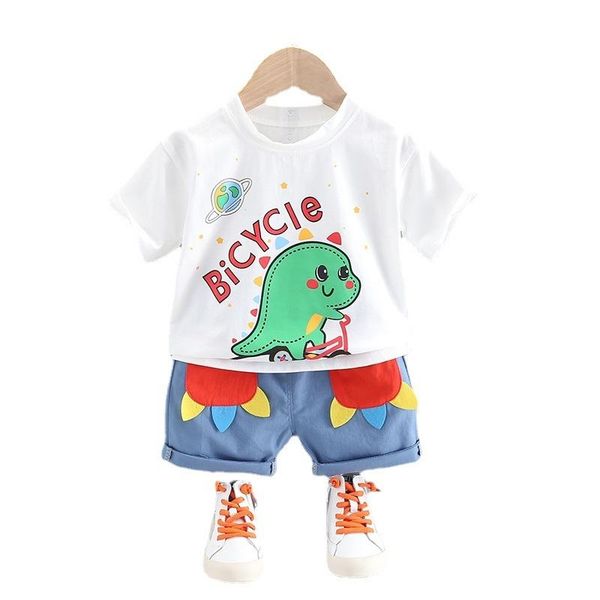 

kids infant casual costume summer children girls boys cartoon clothes baby cotton t shirt shorts 2pcs/sets toddler tracksuit clothing sets, White