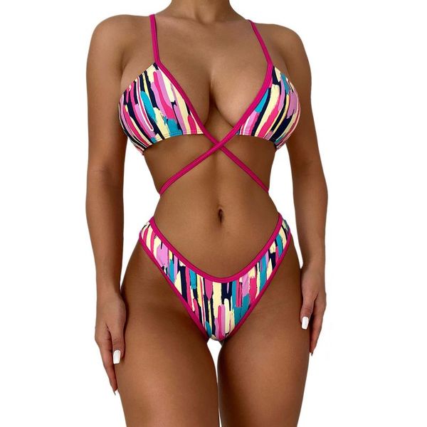 

one-piece suits women two-piece swimming clothes sets variegated color adjustable strap bikini and shorts swimsuits