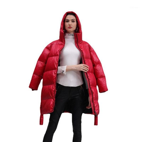 

women's down & parkas women winter white duck coat fashion female hooded plus size loose jacket thick warm ladies elegant casual coats, Black