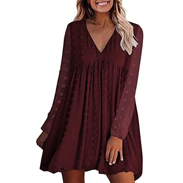 

casual dresses beach sundress women's fashion summer round neck solid color ruffle long sleeve belt dress boho floral, Black;gray