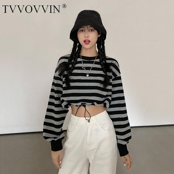 

women's hoodies & sweatshirts tvvovvin women crew o neck drawstring hem striped sweatshirt dropped shoulders zu7q, Black