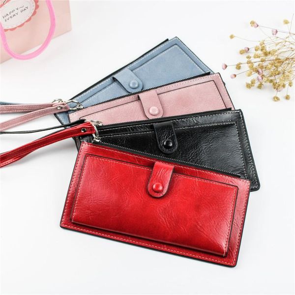 

card holders women's wallet fashion pu leather coin purse lady long zipper money bags id holder solid mobile phone clutch bag purses, Brown;gray