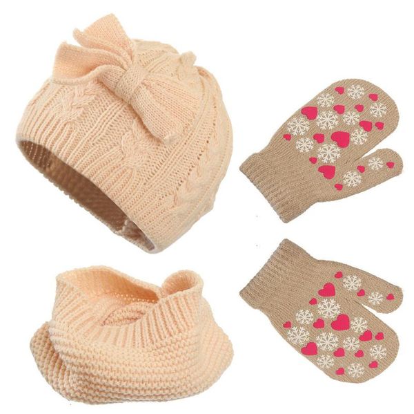 

caps & hats baby kids girls boys knit beanies hat scarf gloves set winter warm pom knitted beanie cap scarves bib fleece lined solid color, Yellow
