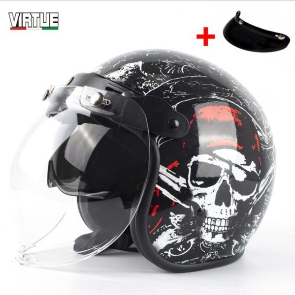 

motorcycle helmets virtue open face 3/4 helmet retro vintage motorbike inner lens included helm moto bike motocross