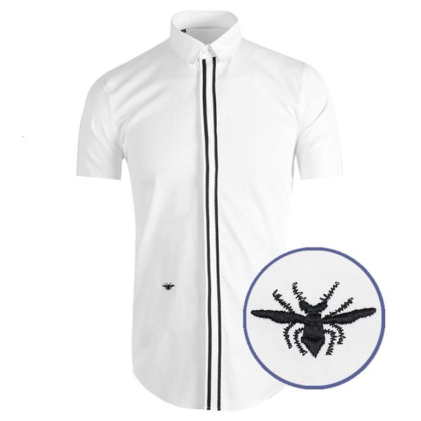 

men's casual shirts cotton short sleeve men's shirt, classic luxury shirt with bee stripe embroidery, casual, fashion, a66, novel, White;black