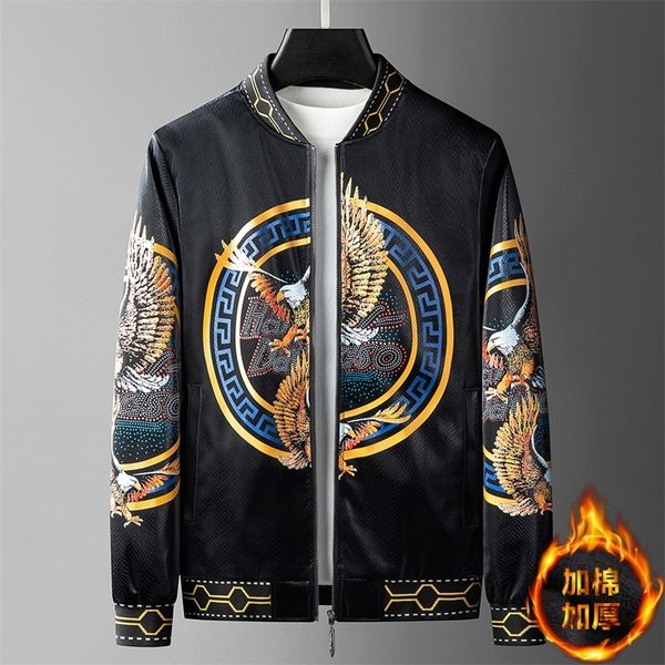

cotton jacket men's 2021 autumn and winter new trend eagle printed baseball jacket ruffian handsome thickened cotton jacket men's, Black