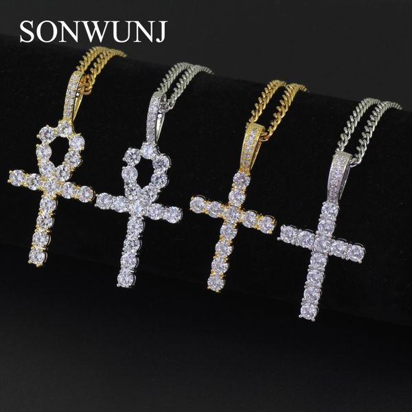 

hip hop anha cross pendant copper setting cz stones necklace jewelry for men and women cn019, Silver