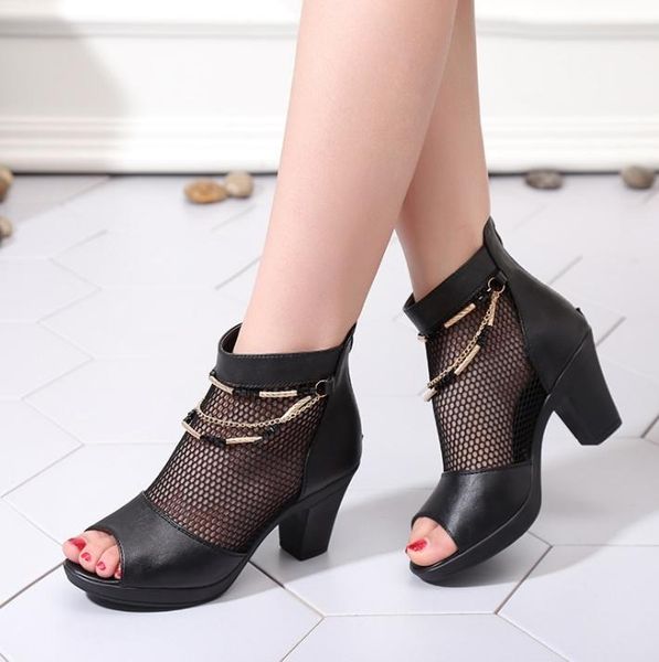

summer female leather roman women's sandals heels women high solid femme fashion pumps shoes, Black