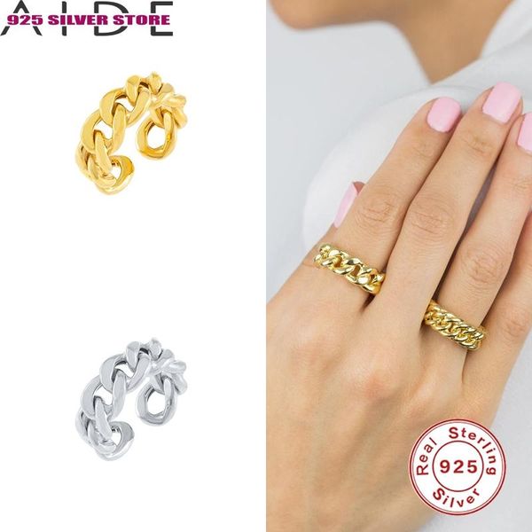 

cluster rings aide 100% real sterling 925 silver finger ring for party single anillos metal chain twist open women 2021 fashion, Golden;silver